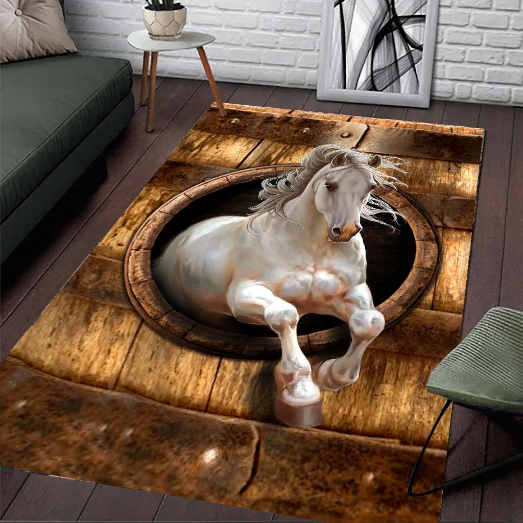 White Horse Wood Pattern Print Horse Rug 0622