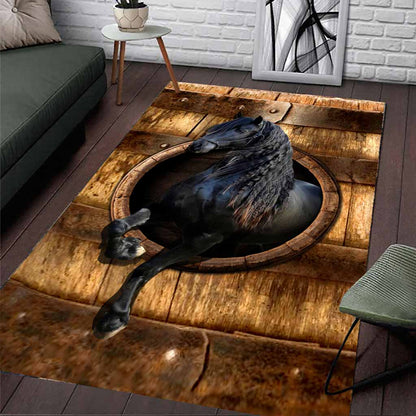 Black Horse Wood Pattern Print Horse Rug 0622