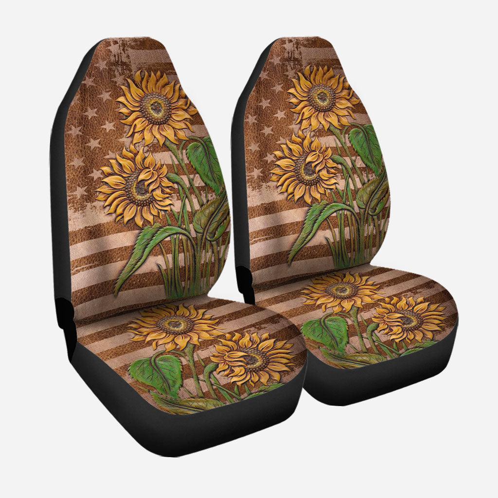 Love Sunflowers Leather Pattern Print Sunflower Seat Covers 0622