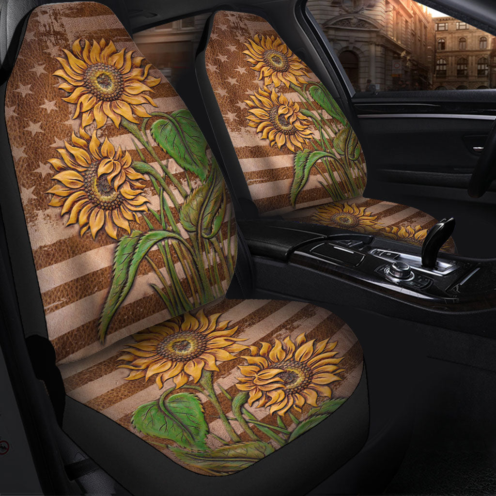Love Sunflowers Leather Pattern Print Sunflower Seat Covers 0622