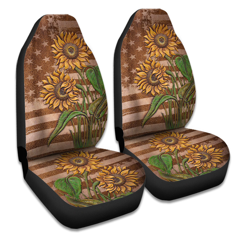 Love Sunflowers Leather Pattern Print Sunflower Seat Covers 0622