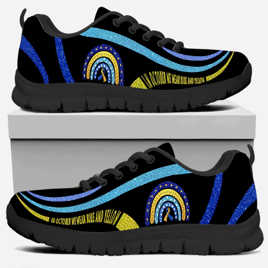 In October We Wear Blue And Yellow Down Syndrome Awareness Sneakers 0622