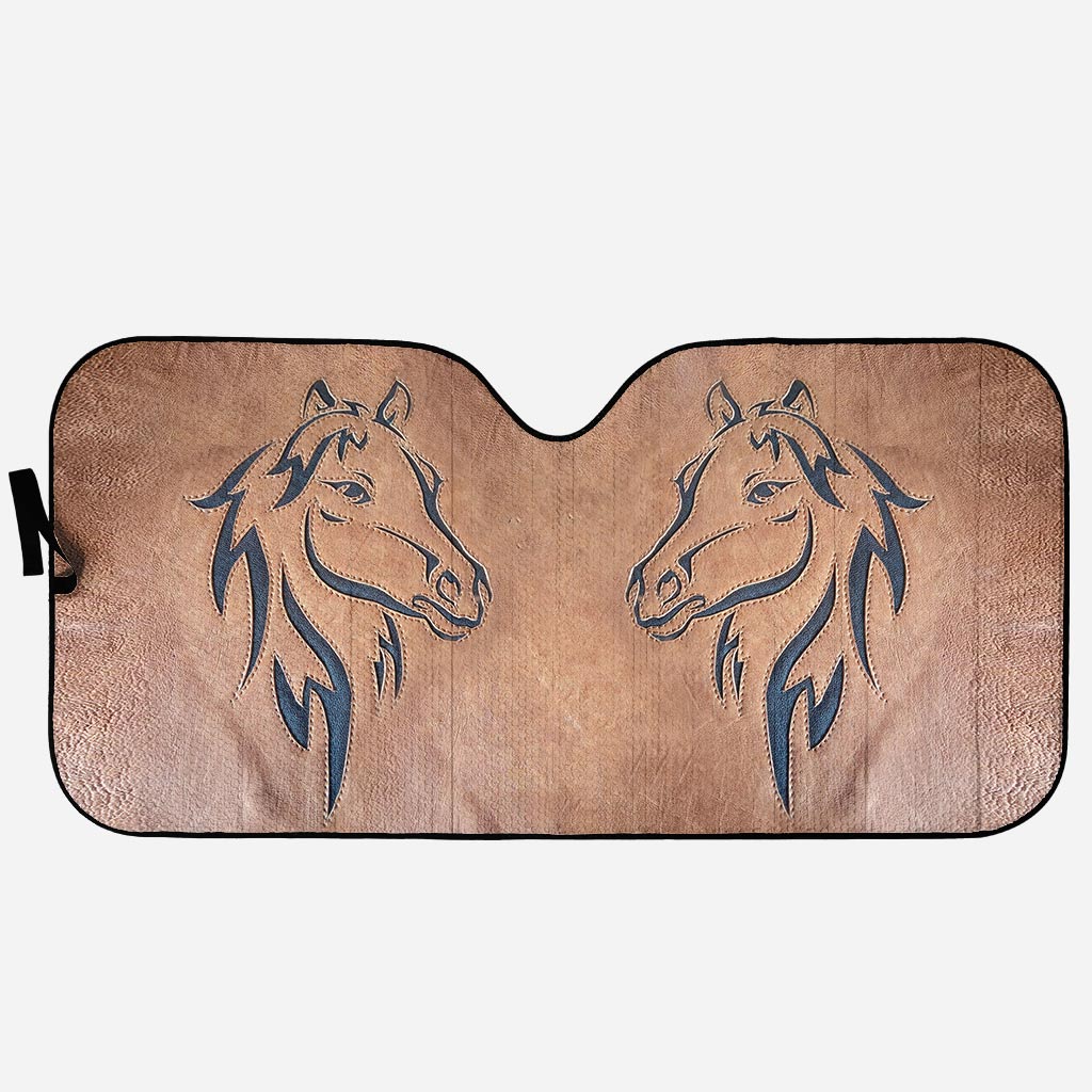 Love Horses Leather Pattern Print Horse Car Sunshade 0622