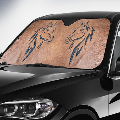 Love Horses Leather Pattern Print Horse Car Sunshade 0622