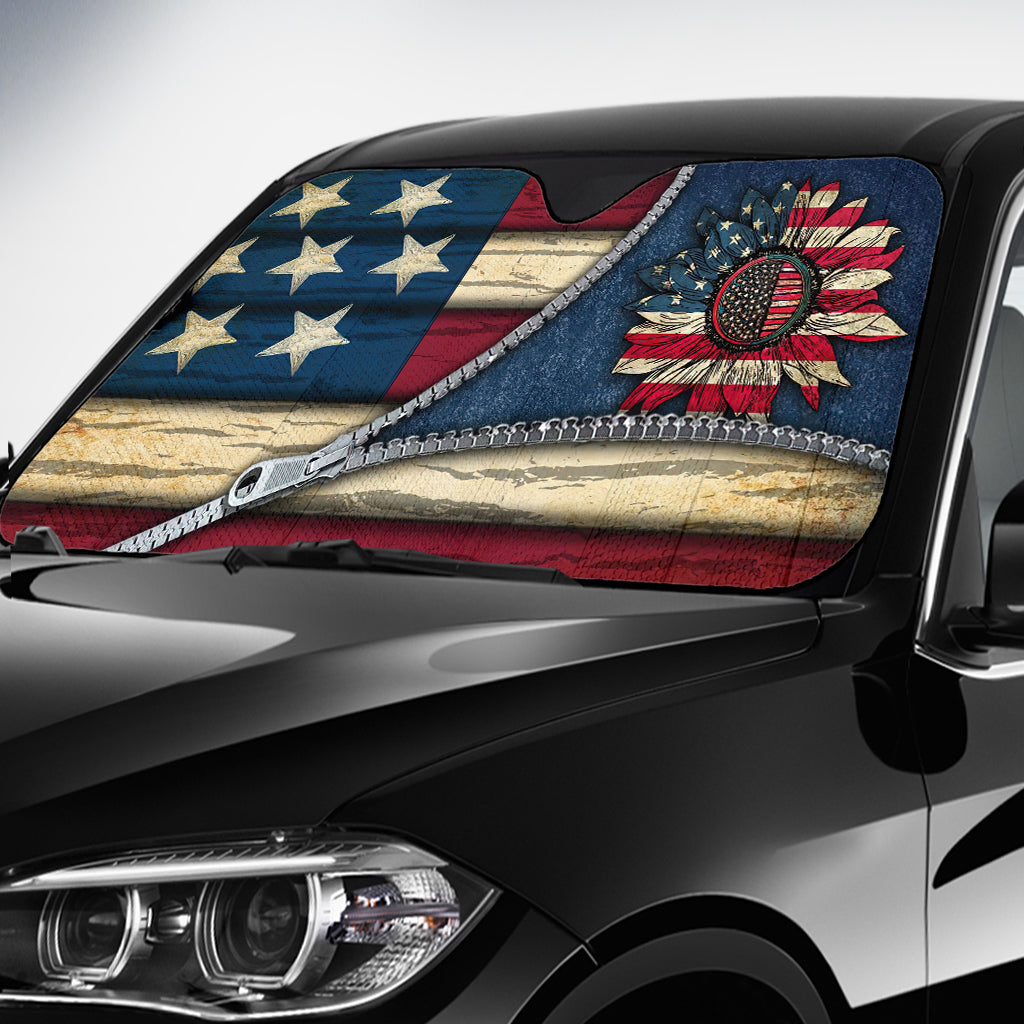 Sunflower US Flag Sunflower Car Sunshade 0622