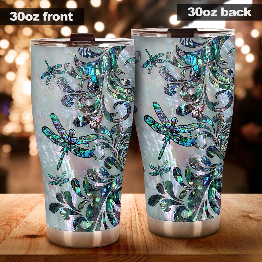 Dragonfly Abalone Shell Pattern Print Dragonfly Tumbler 0622