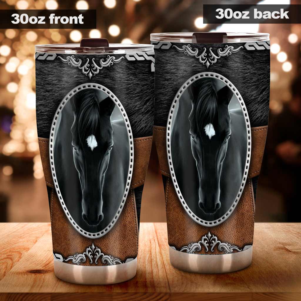 Pitch Black Leather Pattern Print Horse Tumbler 0622