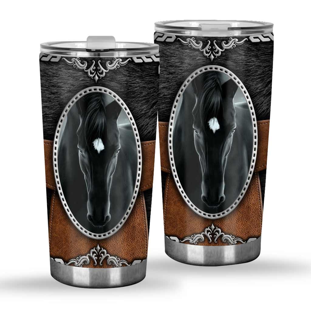 Pitch Black Leather Pattern Print Horse Tumbler 0622