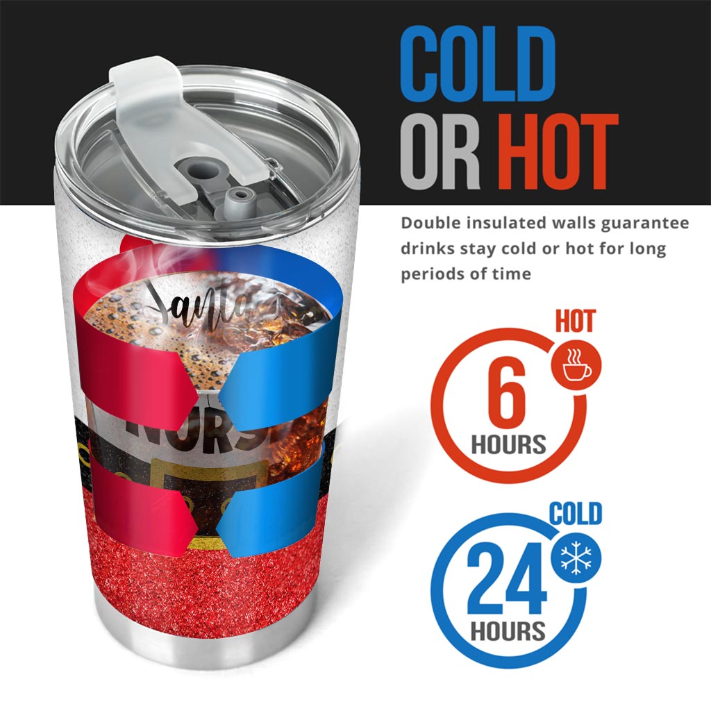 Santa's Favorite Nurse Faux Glitter Print Nurse Tumbler 0622