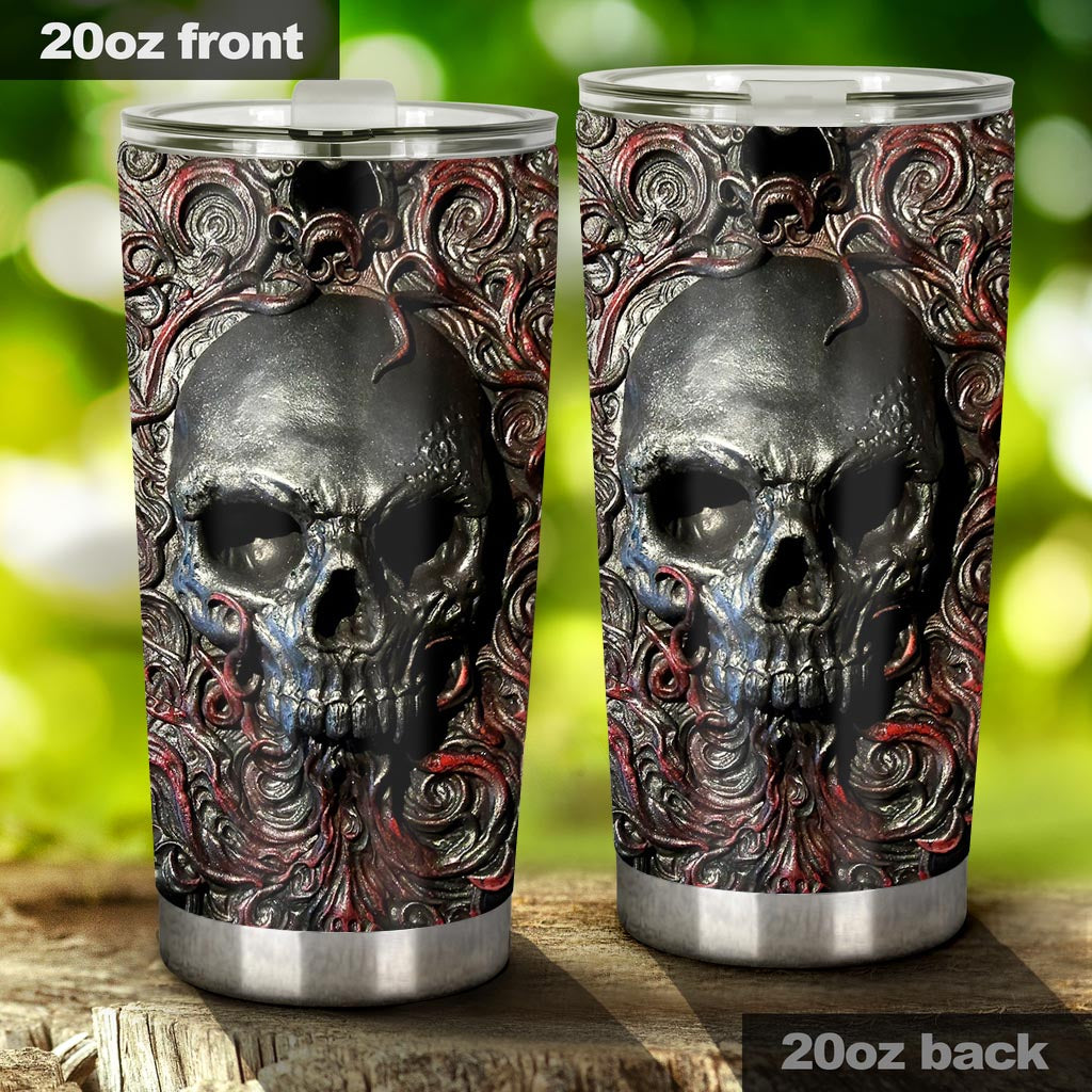 Skull Metal Pattern Print Skull Tumbler 0622