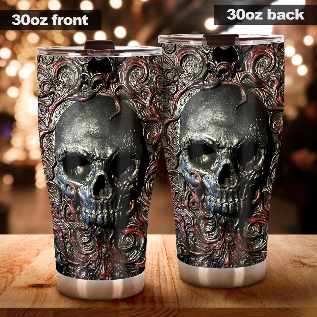 Skull Metal Pattern Print Skull Tumbler 0622