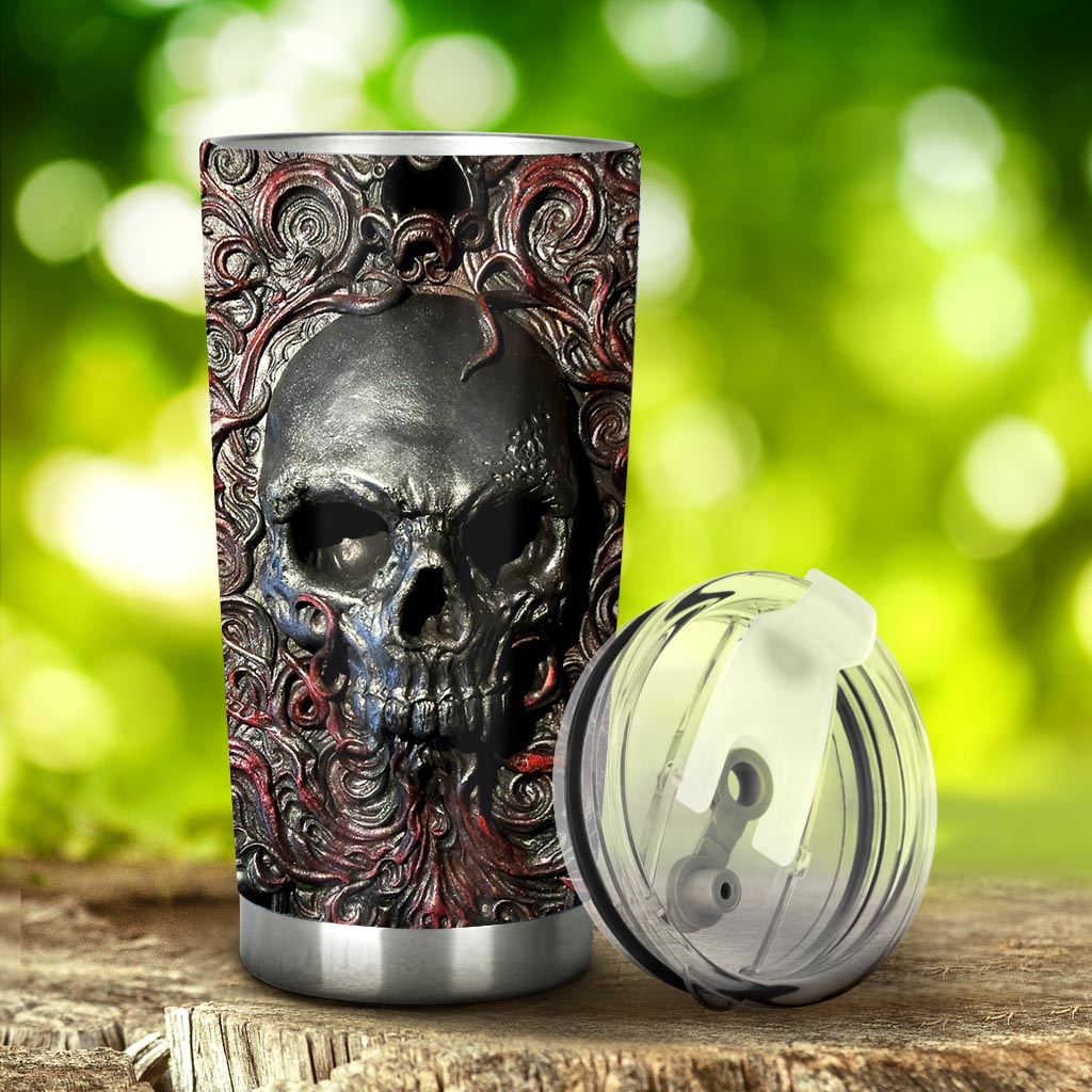 Skull Metal Pattern Print Skull Tumbler 0622