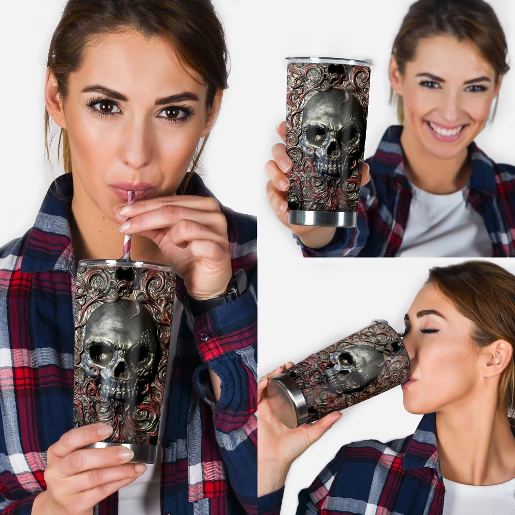 Skull Metal Pattern Print Skull Tumbler 0622