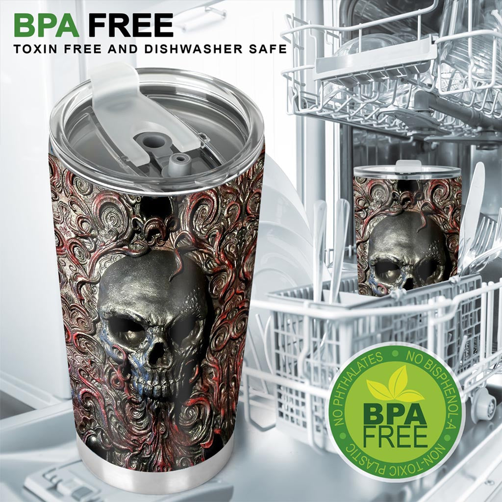 Skull Metal Pattern Print Skull Tumbler 0622