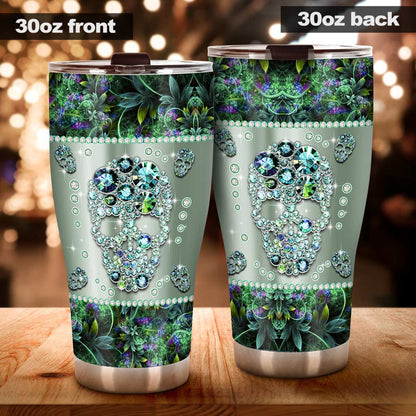 Skull Rhinestone Pattern Print Skull Tumbler 0622