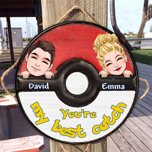 My Best Catch - Personalized Monster Trainer Round Wood Sign