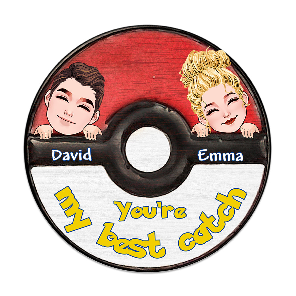 My Best Catch - Personalized Monster Trainer Round Wood Sign