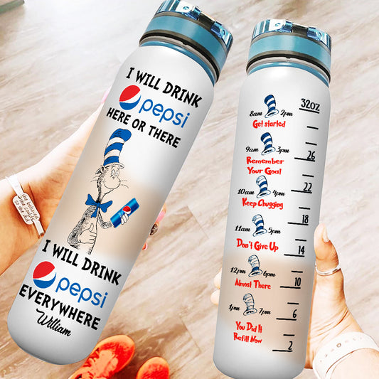 I Will Drink Everywhere - Personalized Blue Soft Drink Water Tracker Bottle