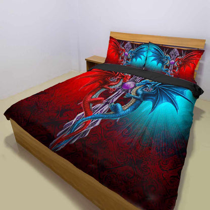 Red And Blue Dragon Couple - Dragon Bedding Set 0921