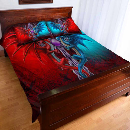 Red And Blue Dragon Couple - Dragon Bedding Set 0921