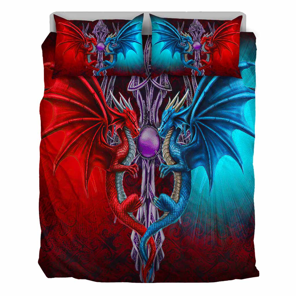 Red And Blue Dragon Couple - Dragon Bedding Set 0921