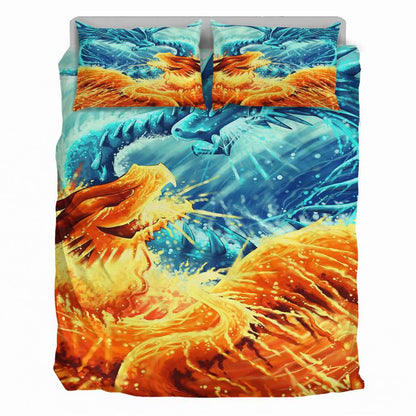 Fire And Ice Dragon Art - Dragon Bedding Set 0921