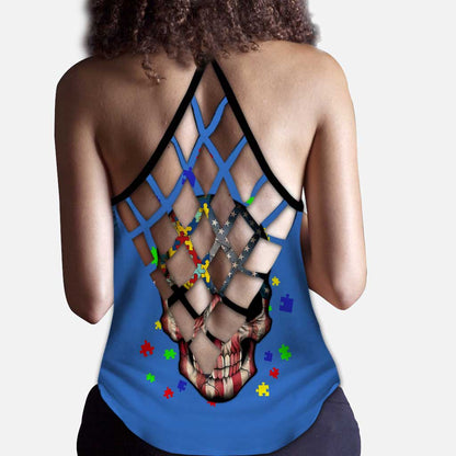 I Wear Blue For Autism Awareness - Cross Tank Top 0921