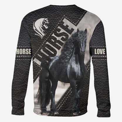 Riding Black Horse All Over T-shirt and Hoodie With Leather Print 0921