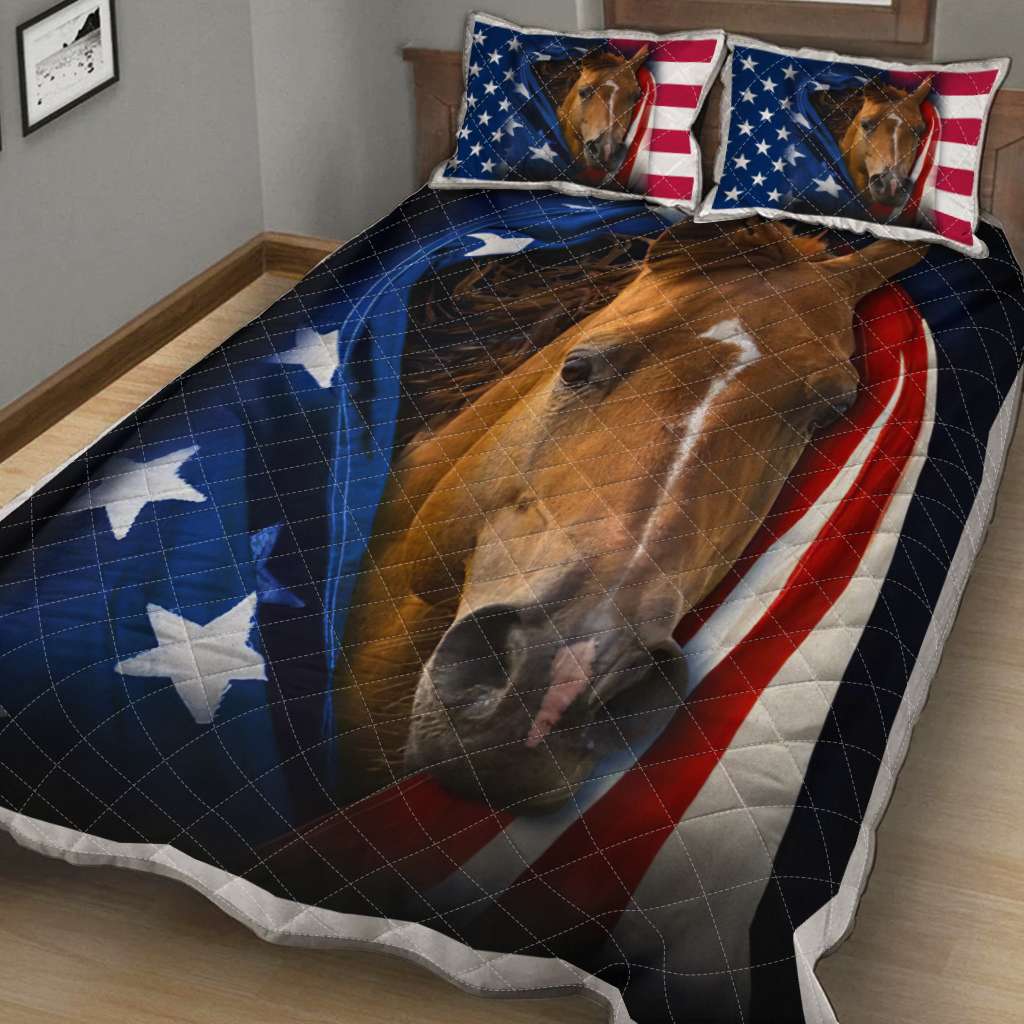 Horse Flag USA - Horse Quilt Set 0921