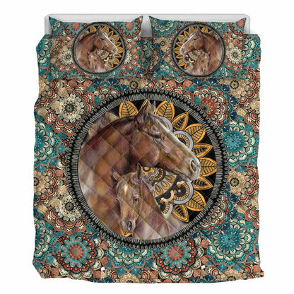 Horse Mother And Baby Horse Mandala - Horse Quilt Set 0921