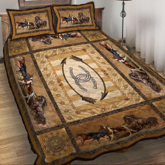 Horse And Horse Shoes Vintage - Horse Quilt Set 0921