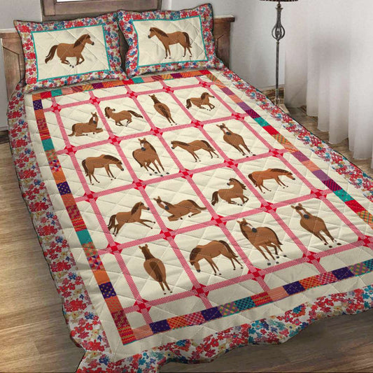 Horse Flower Vintage Color - Horse Quilt Set 0921