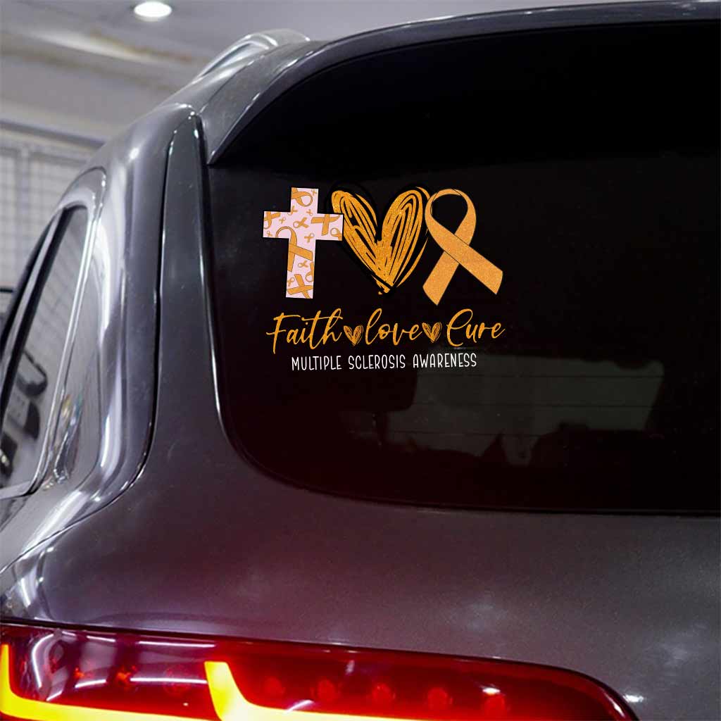 Faith Love Cure Cross Heart And Ribbon - Multiple Sclerosis Awareness Decal Full
