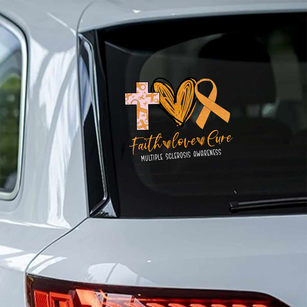 Faith Love Cure Cross Heart And Ribbon - Multiple Sclerosis Awareness Decal Full