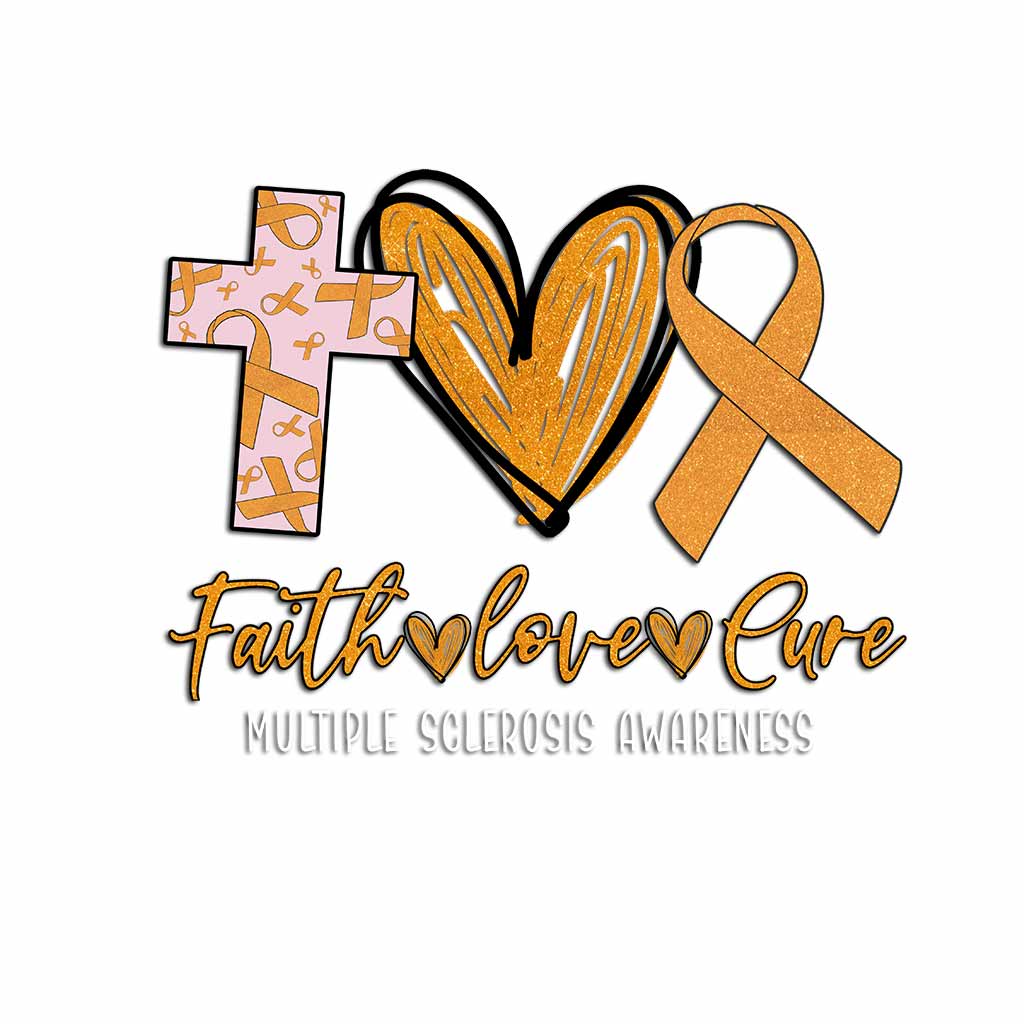 Faith Love Cure Cross Heart And Ribbon - Multiple Sclerosis Awareness Decal Full