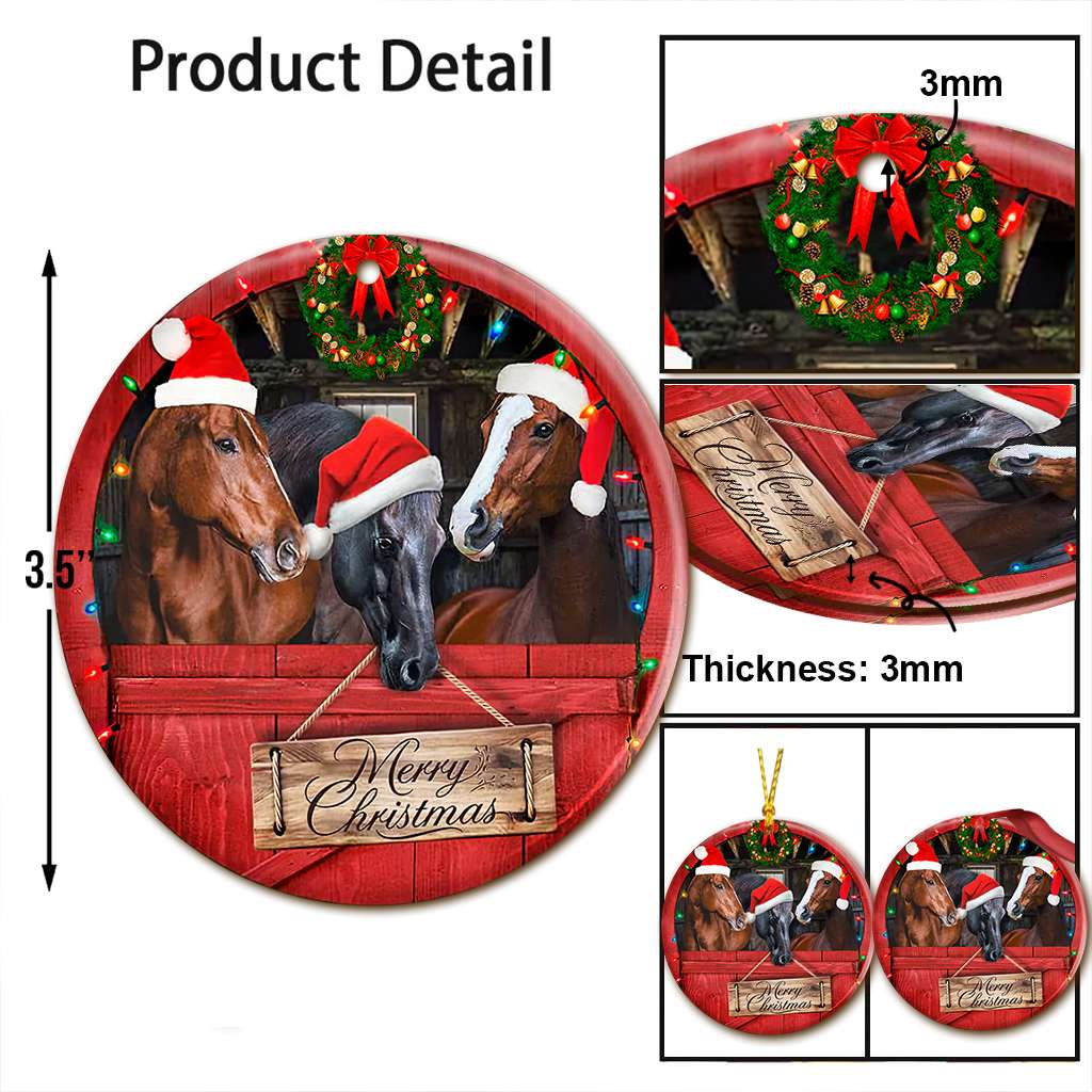 Horse Christmas At The Barn - Horse Ornament (Printed On Both Sides) 1022