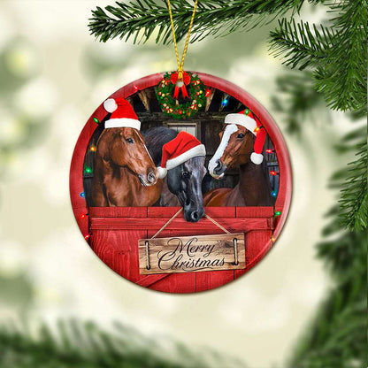 Horse Christmas At The Barn - Horse Ornament (Printed On Both Sides) 1022