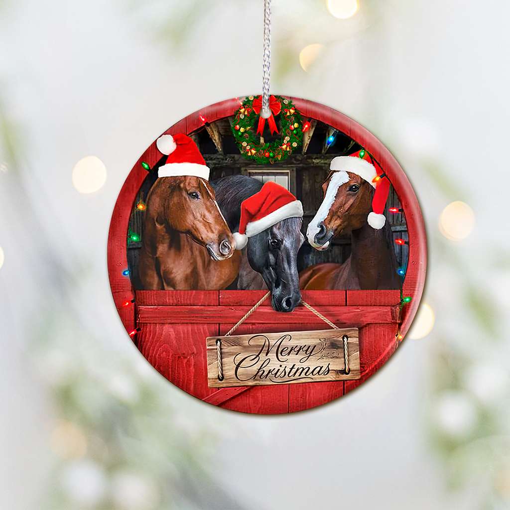 Horse Christmas At The Barn - Horse Ornament (Printed On Both Sides) 1022