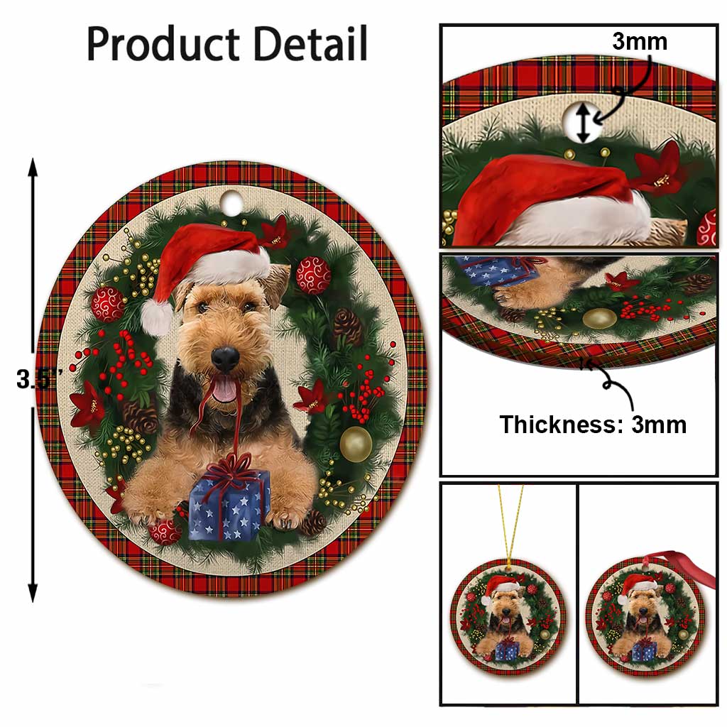 Welsh Terrier Red Christmas Wreath - Dog Ornament (Printed On Both Sides) 1122