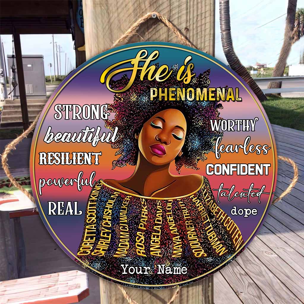 She Is Phenomenal - Personalized African American Round Wood Sign
