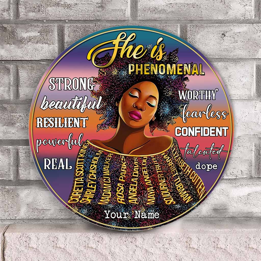 She Is Phenomenal - Personalized African American Round Wood Sign