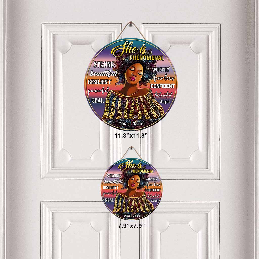 She Is Phenomenal - Personalized African American Round Wood Sign