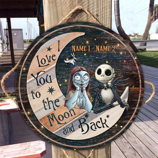 I Love You To The Moon And Back - Personalized Nightmare Round Wood Sign With 3D Pattern Print