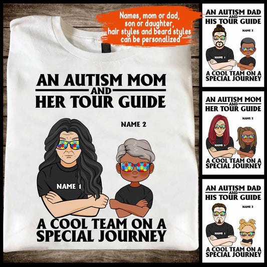 An Autism Mom And Her Tour Guide - Autism Awareness Personalized T-shirt And Hoodie