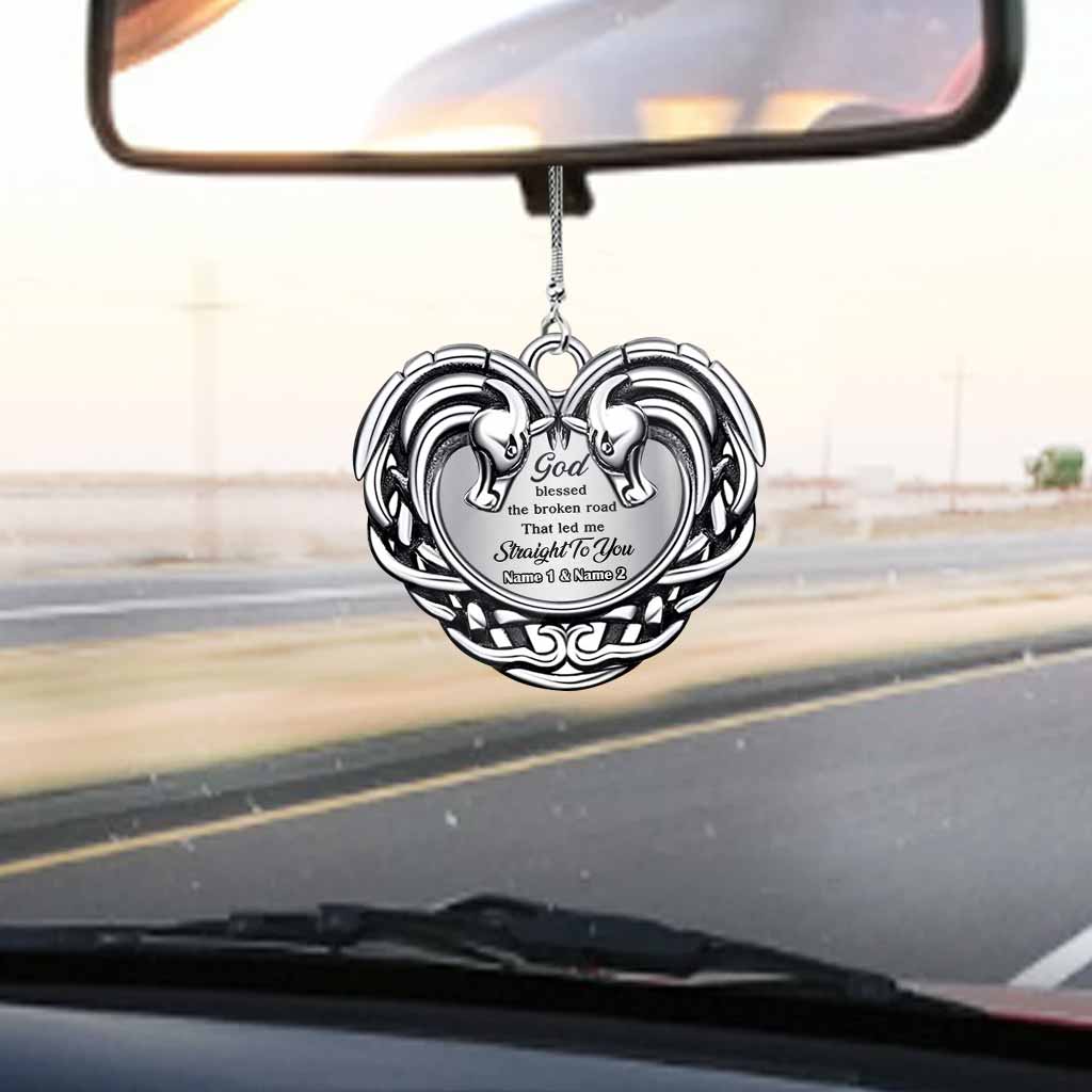 God Blessed The Broken Road - Personalized Couple Horse Car Ornament With 3D Pattern Print (Printed On Both Sides)