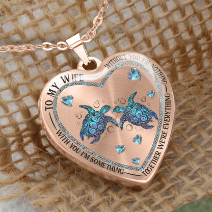 Without You I'm Nothing - Personalized Couple Turtle Heart Pendant Necklace