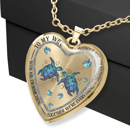 Without You I'm Nothing - Personalized Couple Turtle Heart Pendant Necklace