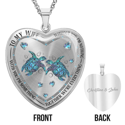 Without You I'm Nothing - Personalized Couple Turtle Heart Pendant Necklace