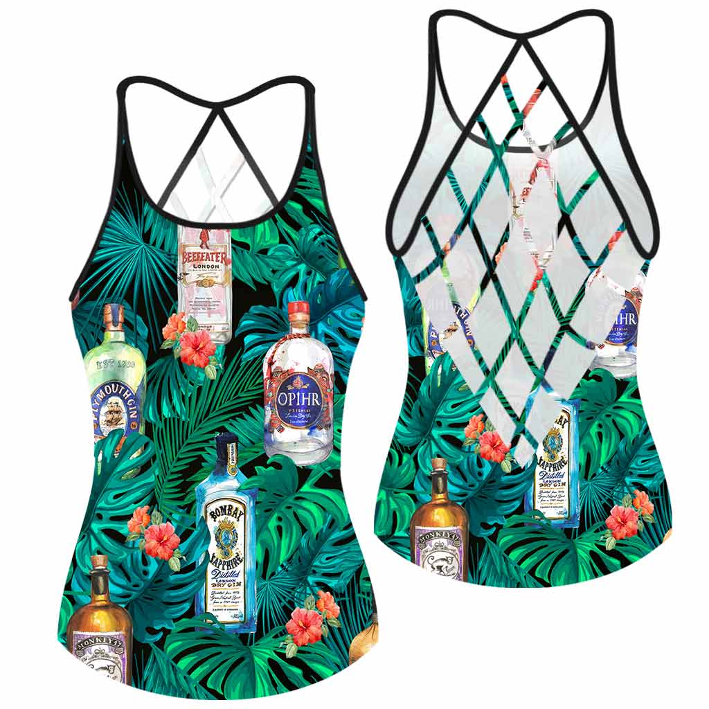 Let The Fun Be-gin Tropical Pattern - Gin Cross Tank Top