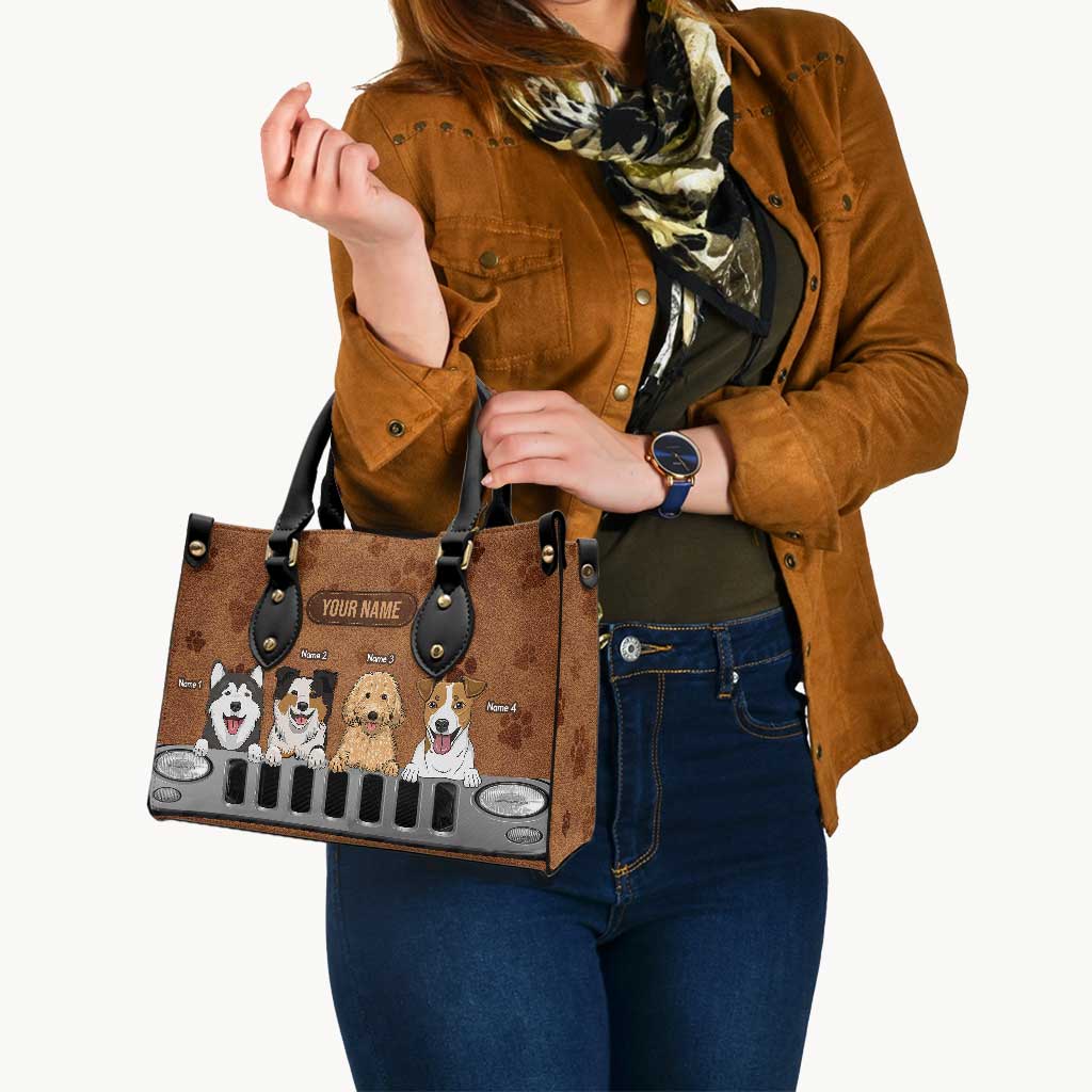 A Girl Her Jp And Her Dogs - Personalized Car Leather Handbag